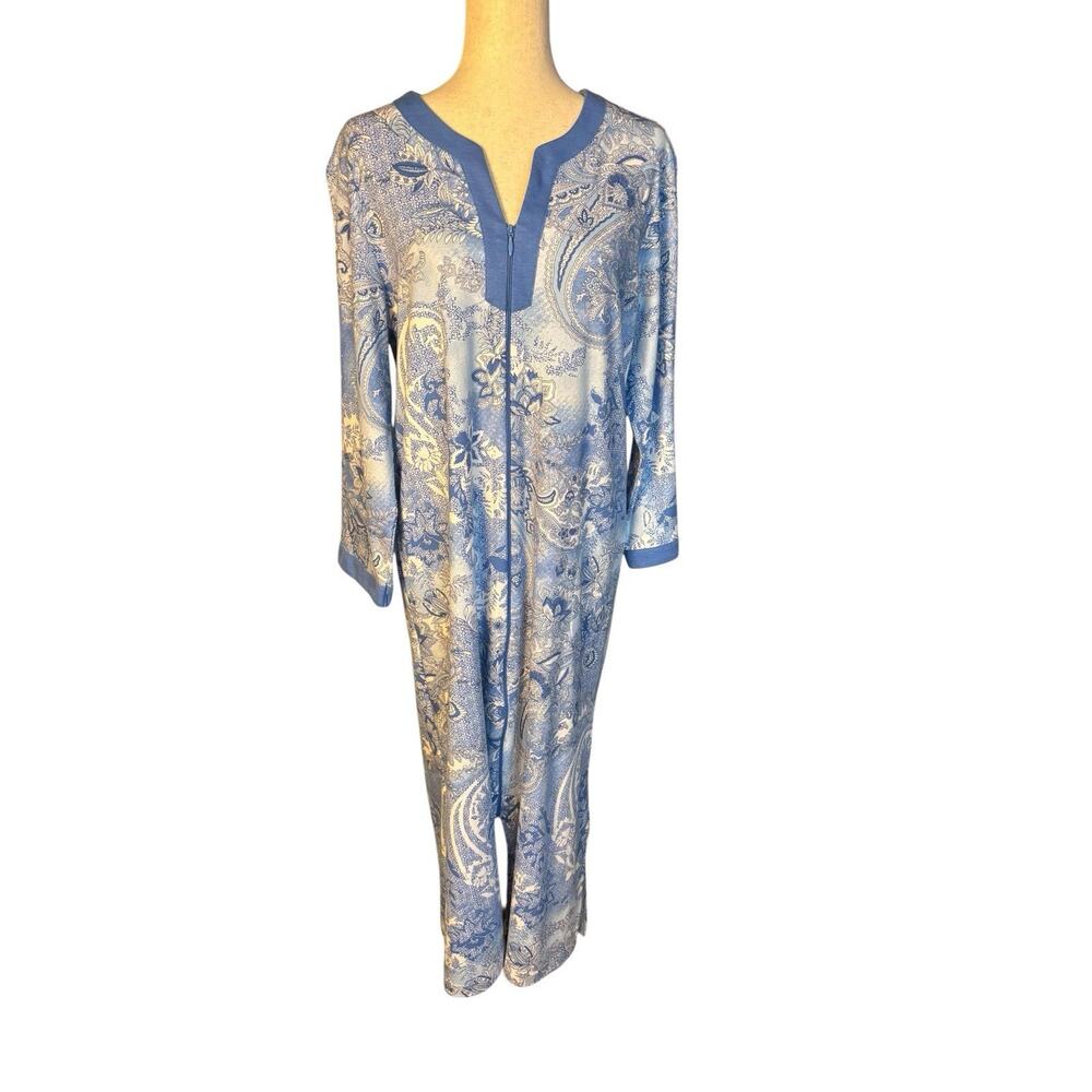 Miss Elaine Soft Cozy Robe Full Zip Size Large Paisley Cotton Blend